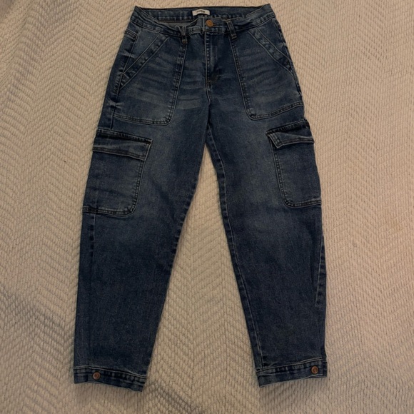 Kensie Cargo Dark Blue Relaxed Jeans - Picture 1 of 5
